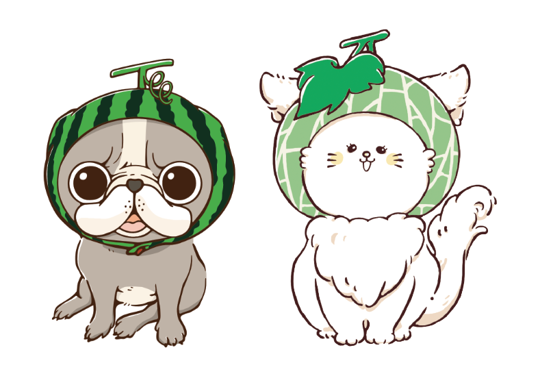 長崎県諫早市小長井町のフルーツバス停犬・猫LINEスタンプキャラクターイラスト